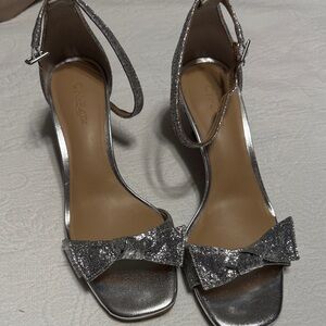 Silver Glitter Bow Women Sandals